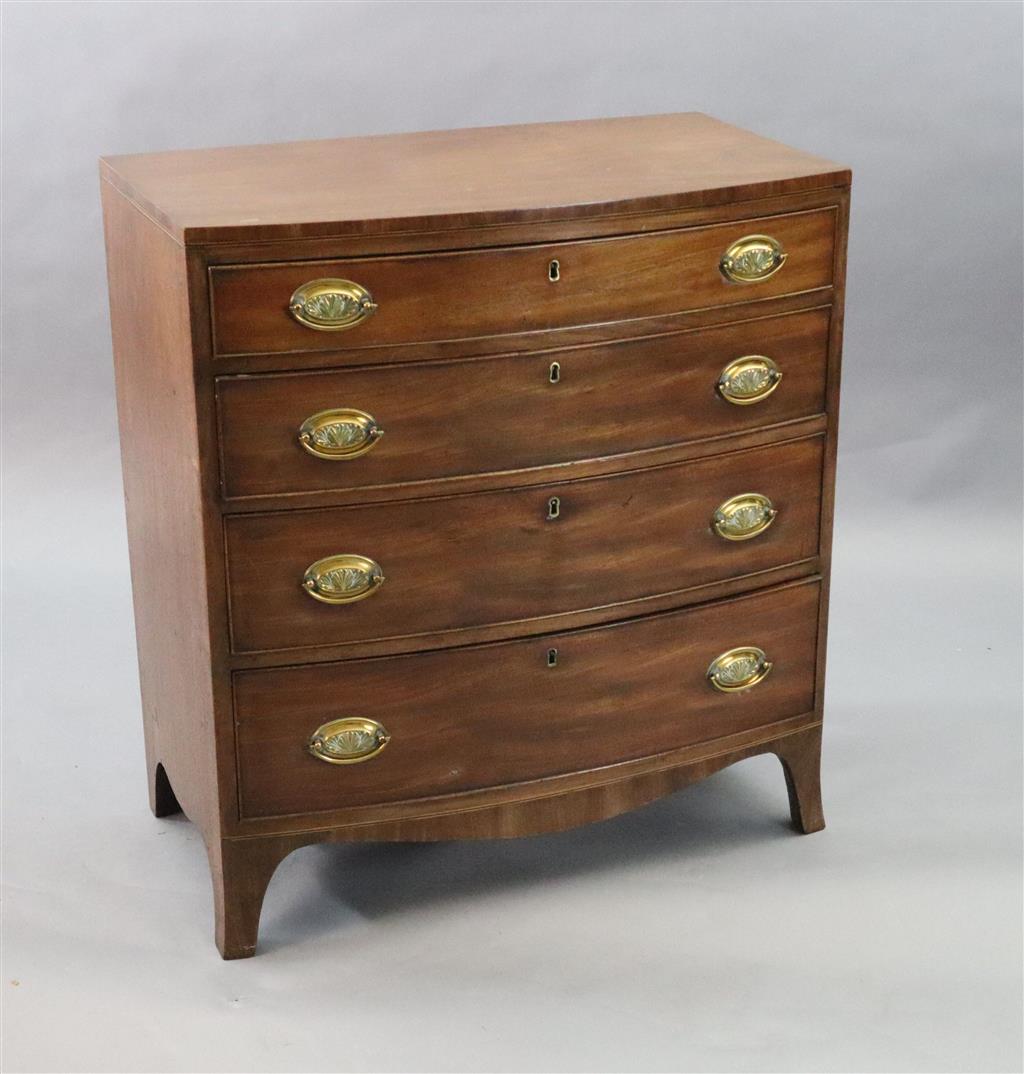 A small Regency mahogany bowfront chest, W.2ft 6in. D.1ft 4.5in. H.2ft 9in.